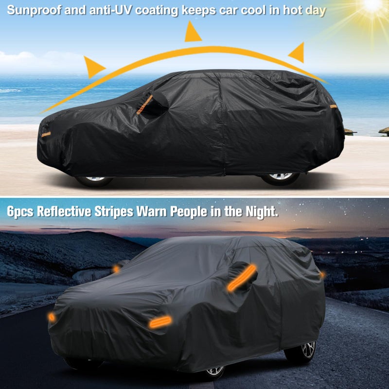 SEAZEN 2 Layers SUV Car Cover Waterproof All Weather, Outdoor Car Covers for Automobiles with Zipper Door, Hail UV Snow Wind Protection (Length Up to 190") - Image 5